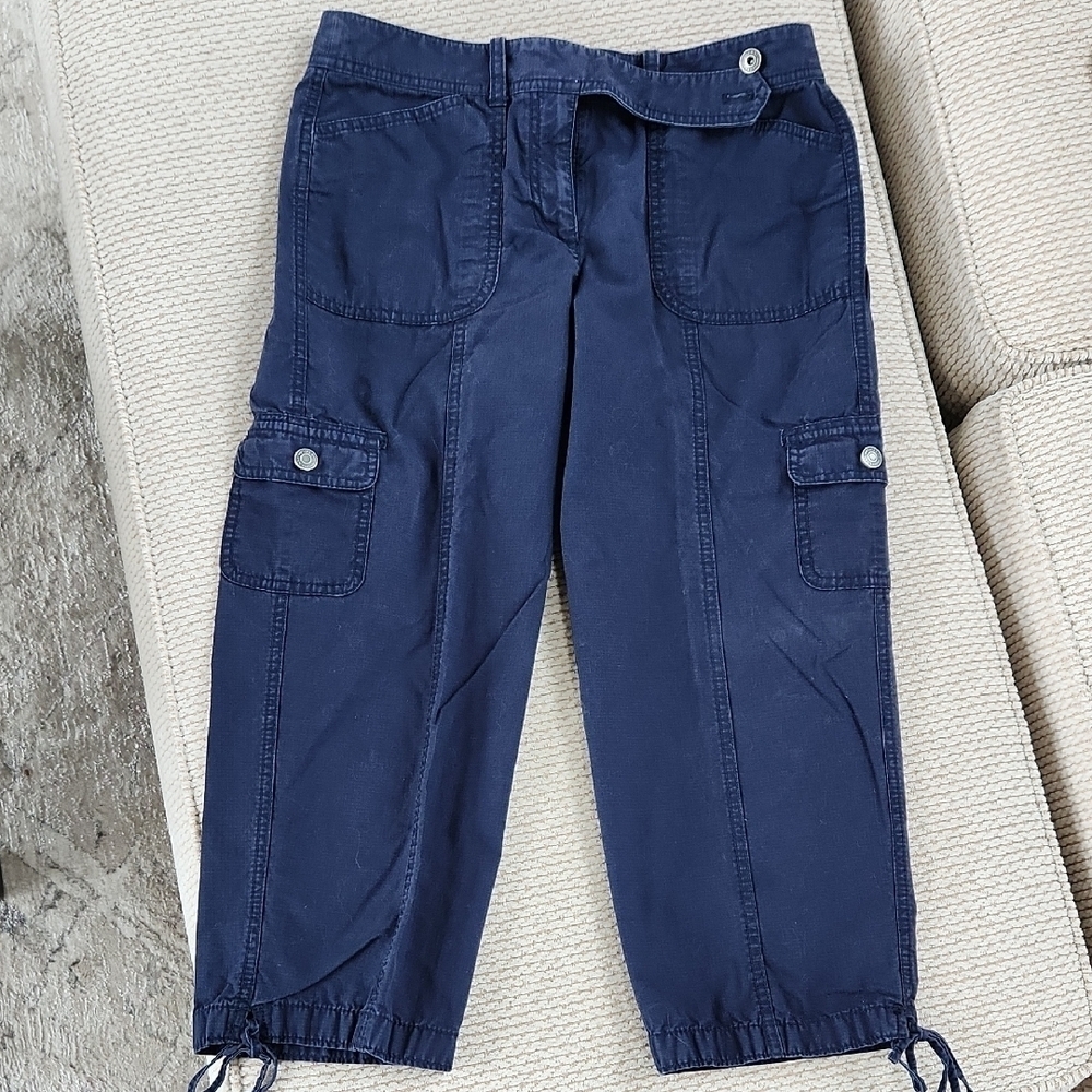 Womens Navy Cargo Pants with Drawstring Hem, Ann Taylor, Size 4